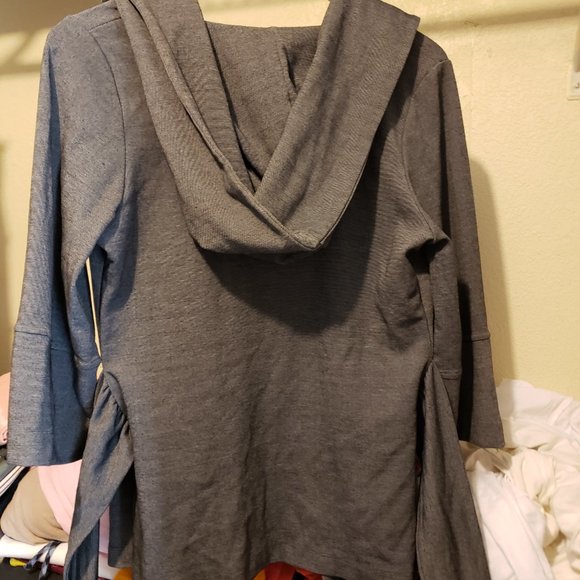 Grey Blazer Jacket with Tie-Waist and Hood- Unique Style - Picture 4 of 7